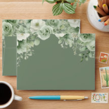 Envelopes de Casamento Florais Brancos Verde Salvi