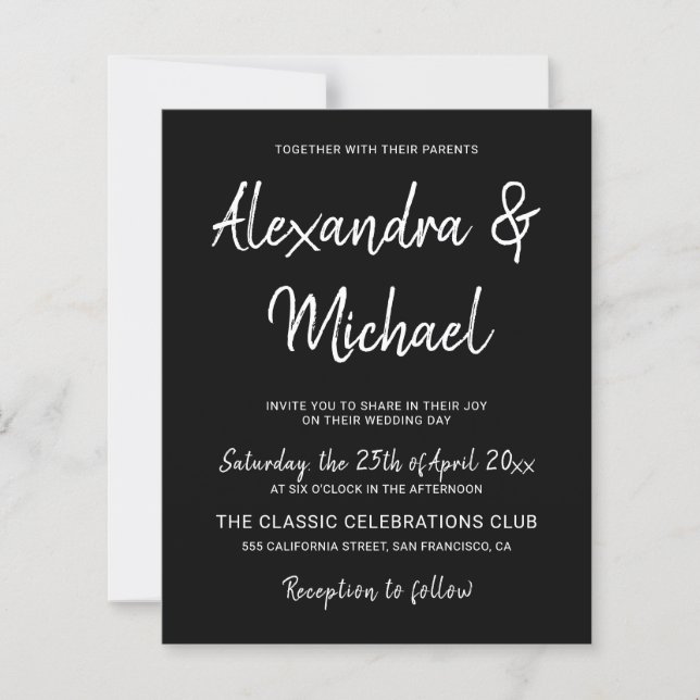 Envie um convite para casamento branco e preto (Frente)