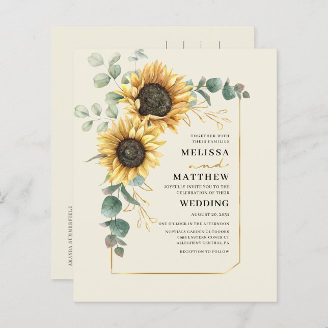 Envio Floral de Casamento de Sunflower Eucalyptus (Frente/Verso)