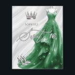 Envio Verde Emerald e Orçamento 16 Docinho Convite<br><div class="desc">Prata Emerald Green Sparkle Princesa Sweet 16 Convite</div>