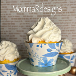 Envoltório de papel para cupcakes com flores azuis