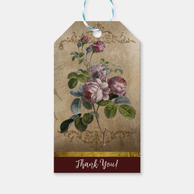 Ephemera Rosa vermelha Vitoriana Obrigado Etiqueta (Frente)