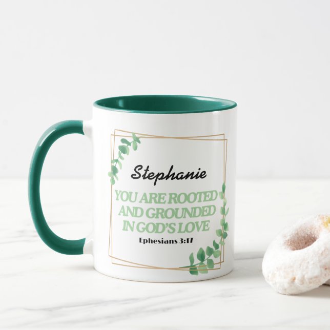 Ephesianos 3:17 Você Está Enraizado Em Caneca Pers (Com Donut)