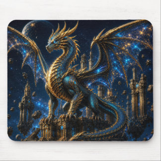 Epic Blue & Gold Fantasy Dragon Mouse Pad