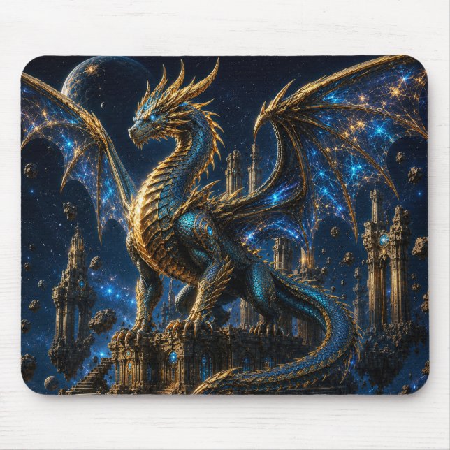 Epic Blue & Gold Fantasy Dragon Mouse Pad (Frente)