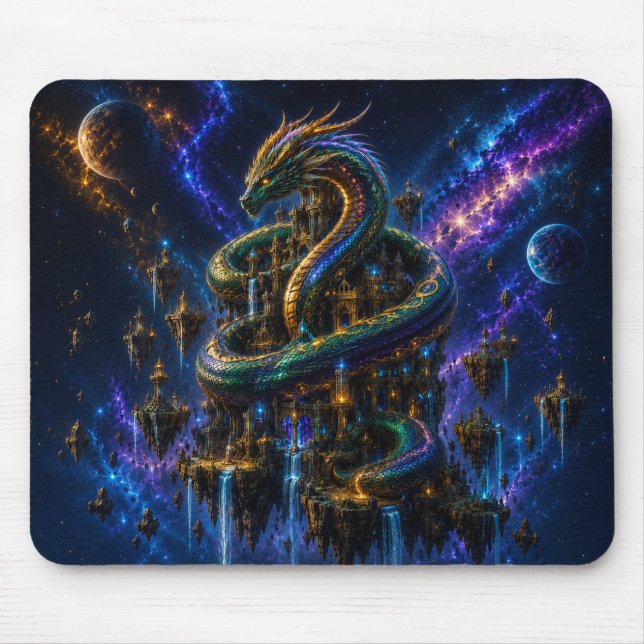 Epic Emerald & Gold Space Dragon Mouse Pad (Frente)