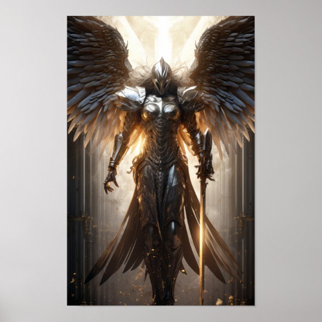 Epic Fantasy Warrior Segurando Poster de Espada Lo (Frente)