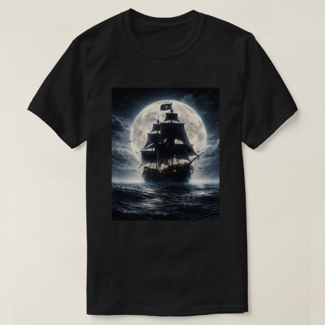Epic Pirate Ship Moon T-Shirt – Dark Ocean Pirate  (Frente do Design)