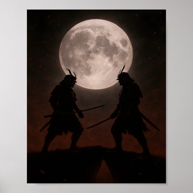 Epic Samurai Duel Under Full Moon Poster (Frente)