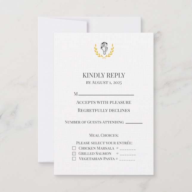 Equestrian Horse Crest Wedding RSVP Card (Frente)