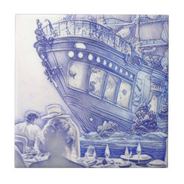 Era Vitoriana Fantasy Sea Azulejos Azul e Branco 1