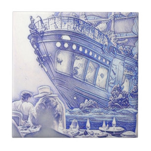 Era Vitoriana Fantasy Sea Azulejos Azul e Branco 1