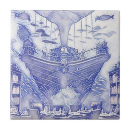 Era Vitoriana Fantasy Sea Azulejos Azul e Branco 1
