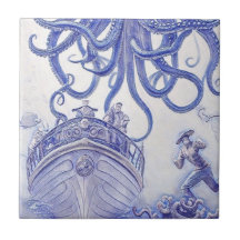 Era Vitoriana Fantasy Sea Azulejos Azul e Branco 2