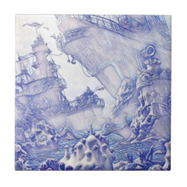 Era Vitoriana Fantasy Sea Azulejos Azul e Branco 5