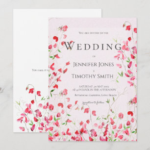 ervilhas doces cor-de-rosa aquarela 2 convite para