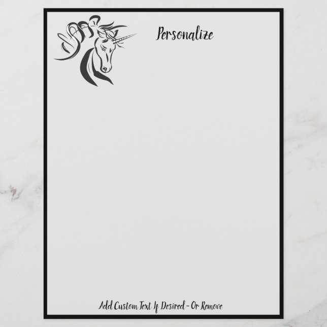 Esboço de Retrato de Unicórnio Elegante Preto e Ci (Frente)