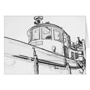 Esboço do cartão do barco do reboque do vintage