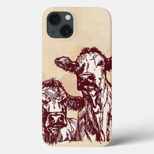 Esboço do desenhar da mão de duas vacas & vintag