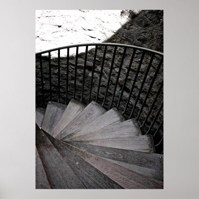 Escadaria Espiral, Poster branco e preto (Frente)