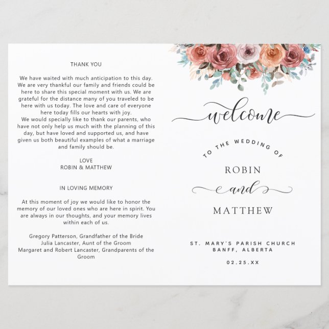 Escamudo etéreo, Pêssego, Blue Floral Weding Progr (Frente)