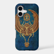 Escaravelho Egípcio Alado com Ankh - azul