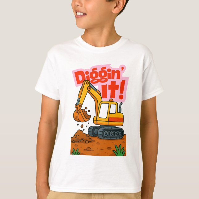 Escavador Bonito Crianças T-Shirt - "Diggin' It!" (Frente)