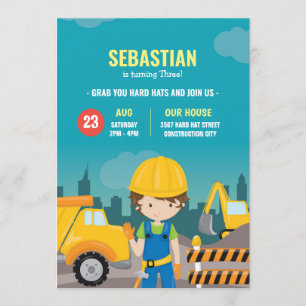 Escavador de Convite de Aniversário de Construção