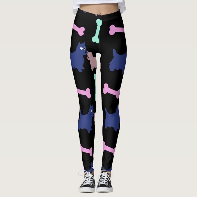 Escocês Terrier Bones Escolhe Leggings a cores B (Frente)