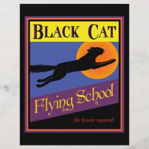 Escola de Voo de Gato Preto Panfleto de Halloween