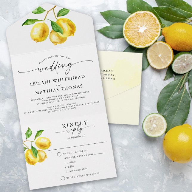 Escolha das Refeições de Casamento de Casamento de (Our lemon watercolor wedding all in one invitation is the perfect choice for a one-of-a-kind look.)