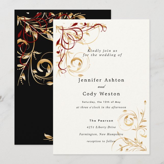 Escolha de Cores Douradas Elegantes do Convite de  (Frente/Verso)