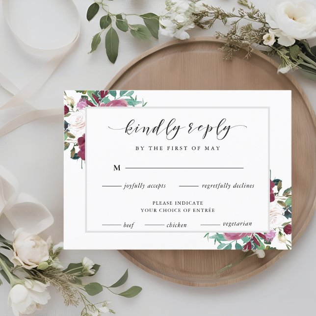 Escolha de Refeição RSVP de Casamento com Flores V (Criador carregado)