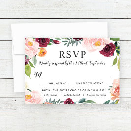 Escolha de Refeição RSVP de Casamento Floral Rosa 