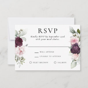 Escolha de refeições RSVP Floral cor-de-rosa e bor