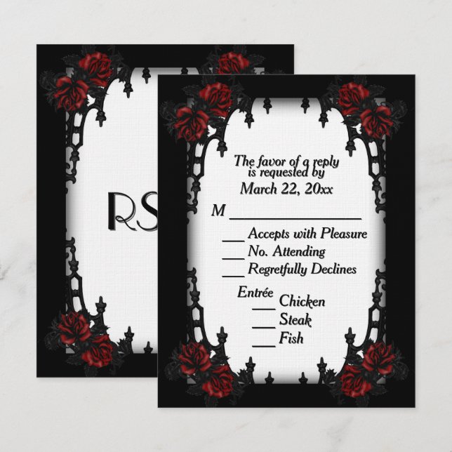 Escolha do menu branco RSVP Gótico de rosa vermelh (Frente/Verso)