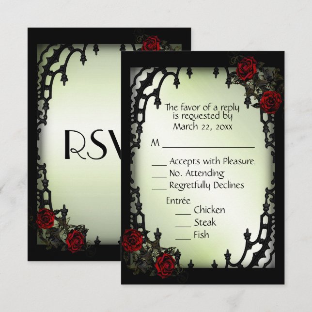 Escolha do menu verde RSVP Gótico de rosa vermelha (Frente/Verso)