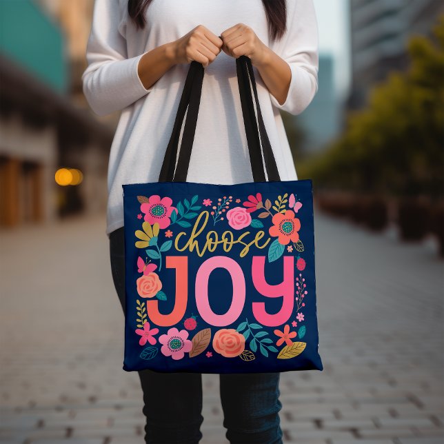 Escolha Joy Floral Tote Bag, Cotação Inspiracional (Criador carregado)