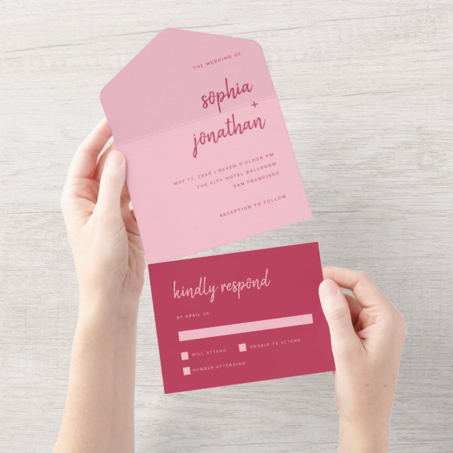 Escrita Mínima Moderna Magenta e Casamento Rosa (Tearaway)