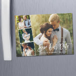 Escrita Moderna em Pincel 4 Magnética de Fotografi<br><div class="desc">Script de Pincel Moderno Salve Nossa Placa de Imagem de Foto do Casal de Data 4 - Script Branco</div>
