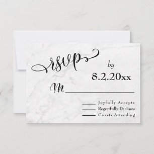 Escrita Preta Elegante com mármore Branco, RSVP de