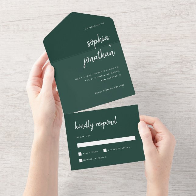Escrito Minimalista Moderno Emerald Green | Casame (Aba destacável)