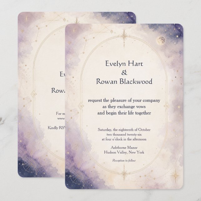 Escrito nas Estrelas Convite de Casamento Celestia (Frente/Verso)