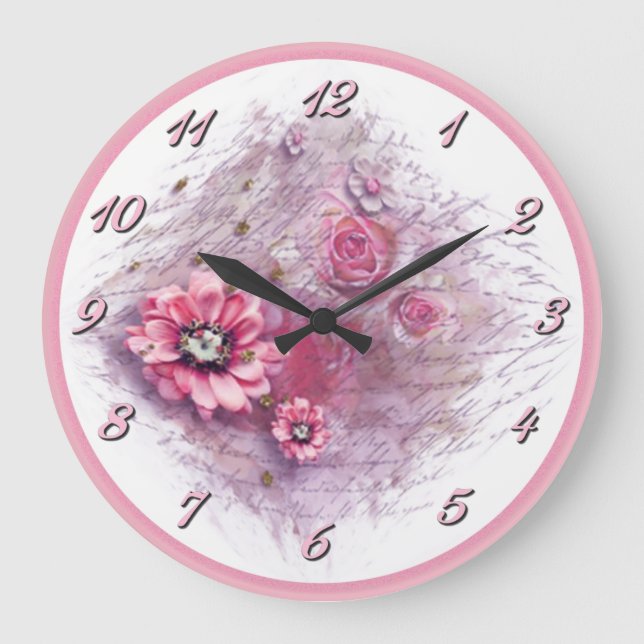 Escrito No Relógio De Parede Rosa Floral (Frente)
