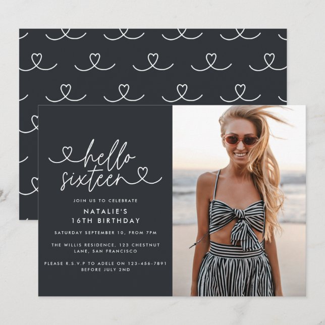 Escrito simples de na moda elegante do 16.º aniver (Frente/Verso)