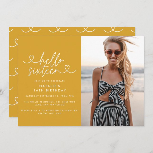 Escrito simples de na moda elegante do 16.º aniver (Frente/Verso)