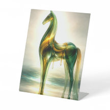 Escultura de Cavalo em Vidro Esmeralda e Dourado –
