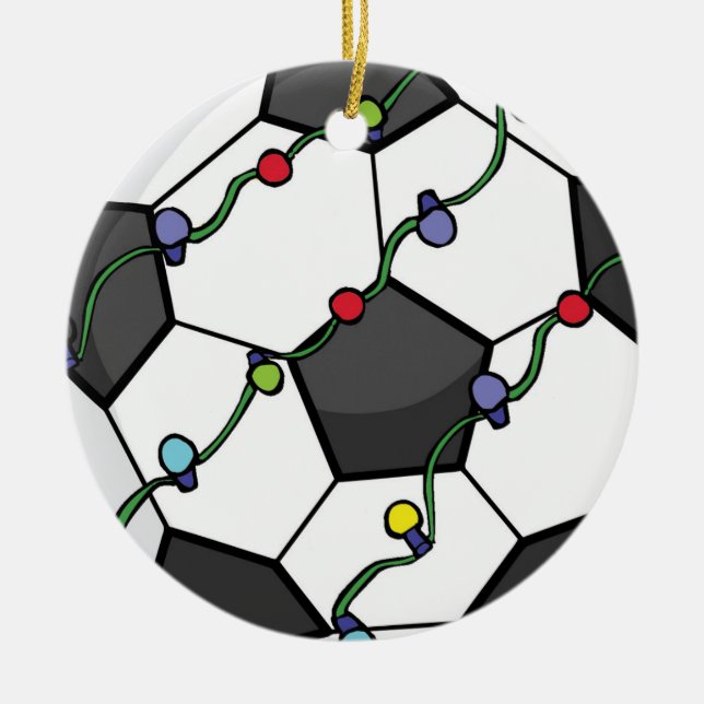 Esfera de futebol com ornamento de luzes de férias (Frente)
