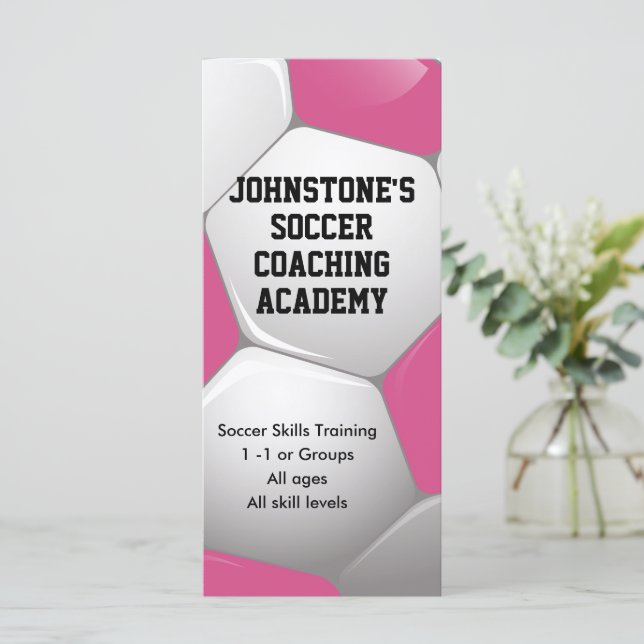 Esfera de Futebol Personalizável, Rosa e Branco (Em pé/Frente)