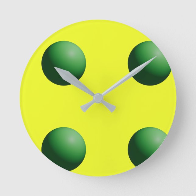 Esferas Verdes em Relógio de Parede Amarelo (Frente)